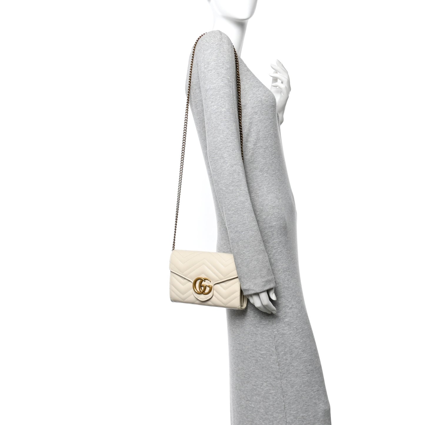 Calfskin Matelasse GG Marmont Chain Wallet Mystic White