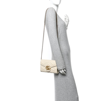 Gucci Calfskin Matelasse GG Marmont Chain Wallet Mystic White 2 of 10