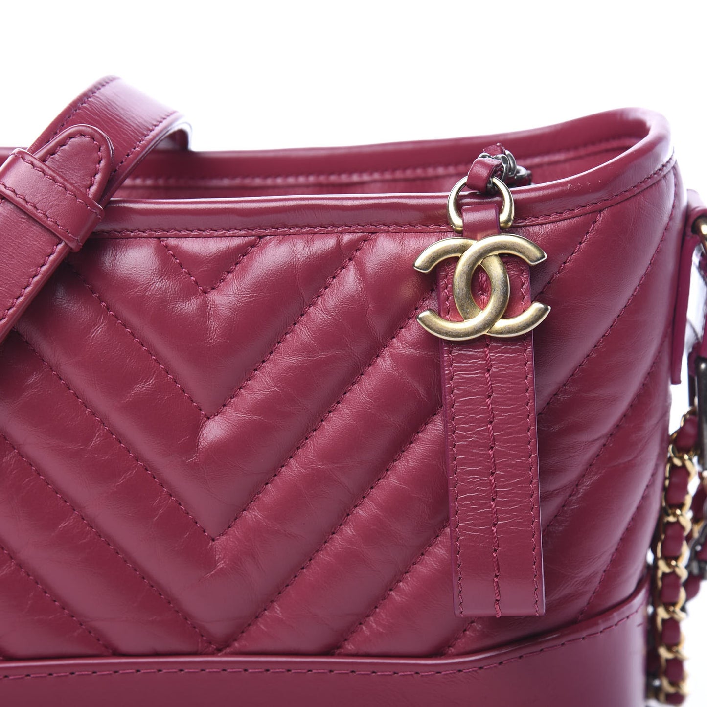 Aged Calfskin Chevron Quilted Small Gabrielle Hobo Dark Pink