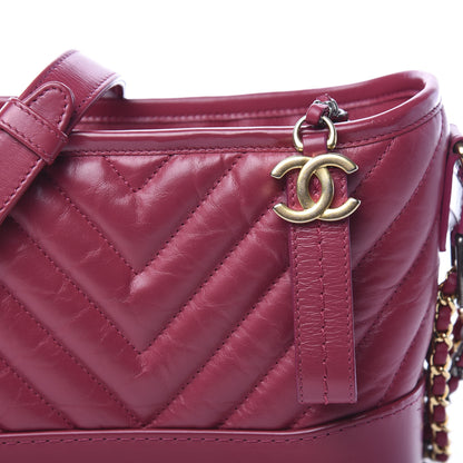 Chanel Aged Calfskin Chevron Quilted Small Gabrielle Hobo Dark Pink 9 of 9