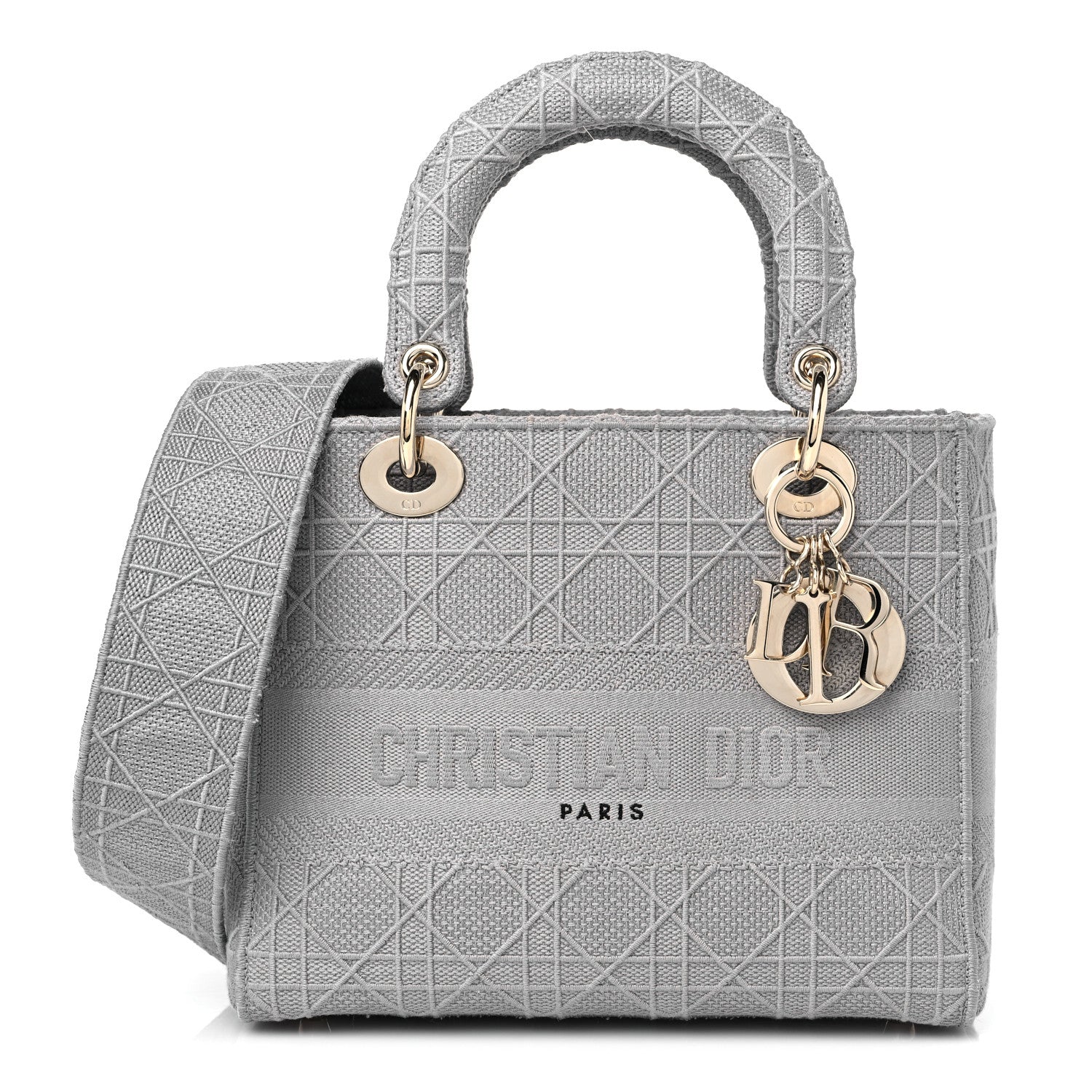 Christian Dior Canvas Embroidered Cannage Medium Lady D-Lite Gray 1 of 8