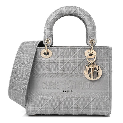 Christian Dior Canvas Embroidered Cannage Medium Lady D-Lite Gray 1 of 8