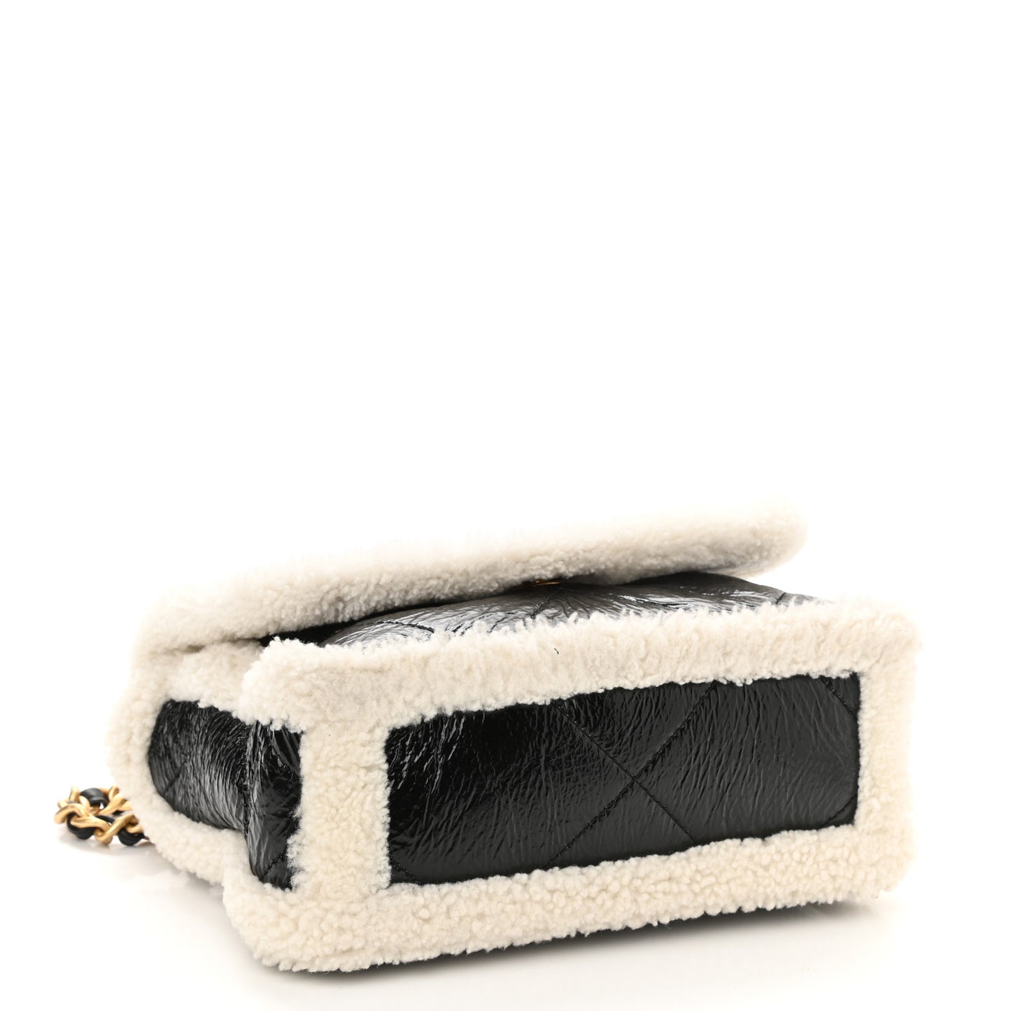 Crumpled Calfskin Shearling Sheepskin Quilted Medium Chanel 19 Flap Black