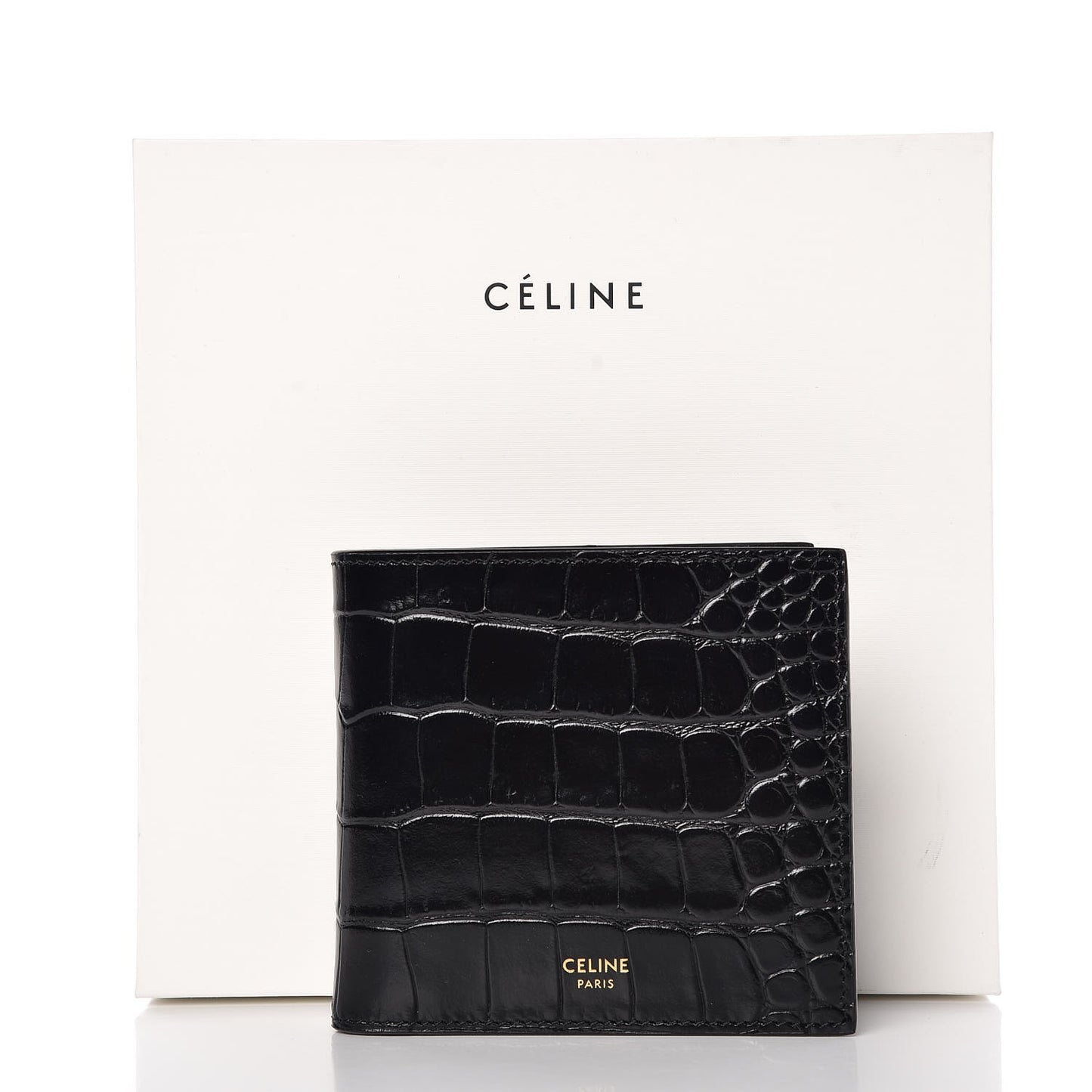 Crocodile Embossed Calfskin Bi-Fold Wallet Black