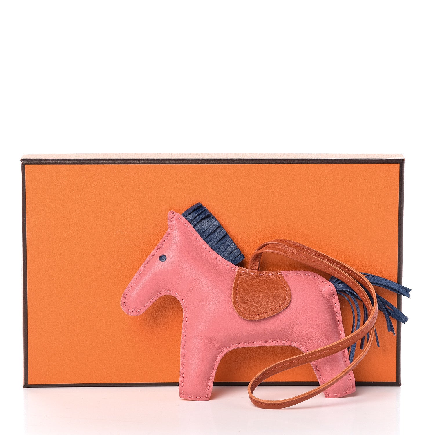 Hermes Milo Lambskin Grigri Rodeo Horse Bag Charm MM Rose Azalee Cornaline Bleu De Malte 4 of 4