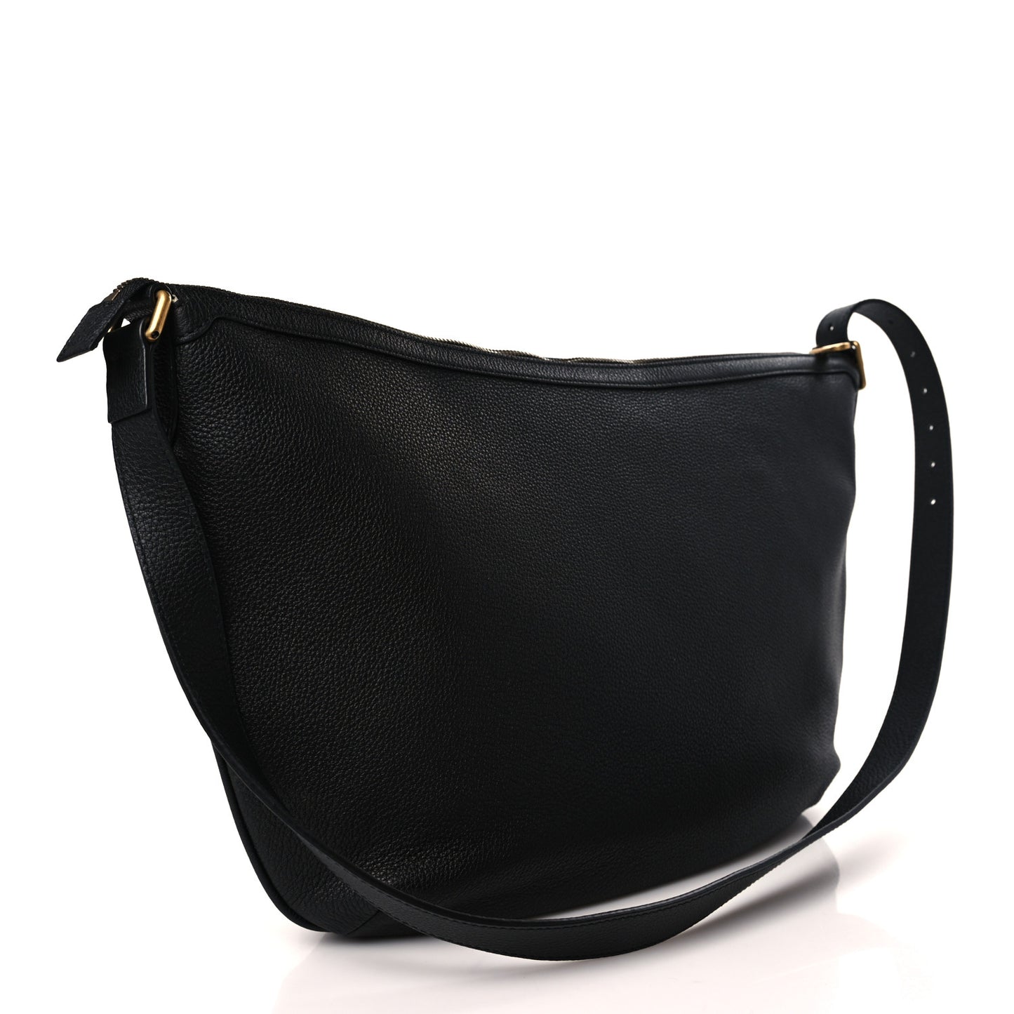 Grained Calfskin Logo Half Moon Hobo Black