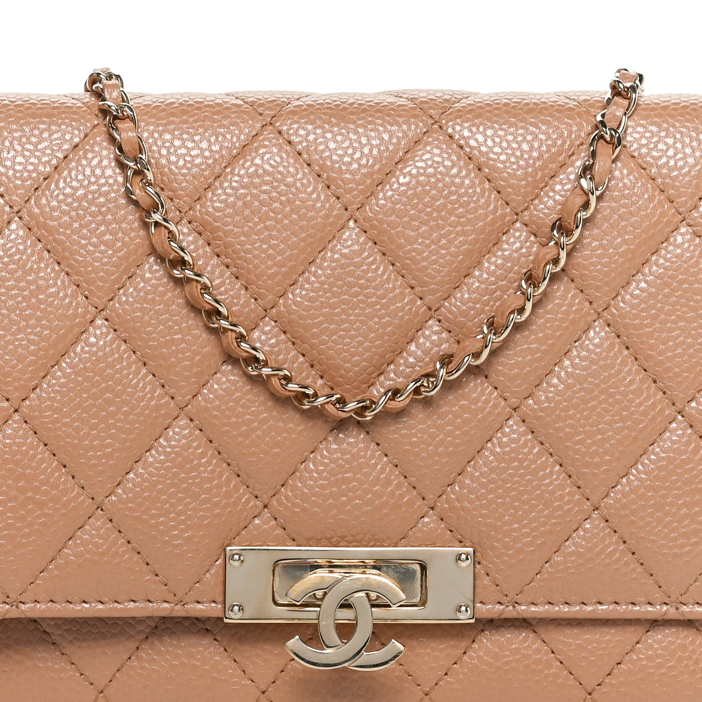Caviar Quilted Golden Class Wallet On Chain WOC Beige
