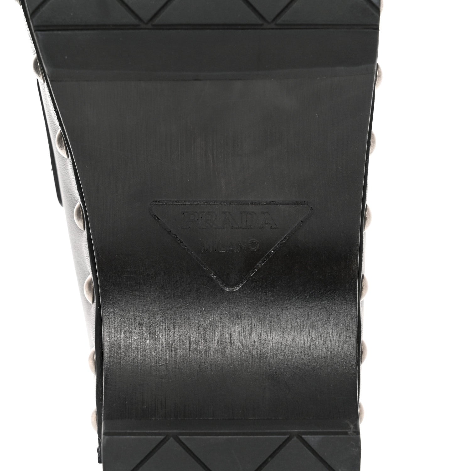 Prada Natural Calfskin Metal Triangle Logo 45mm Clogs 36 Black 8 of 9