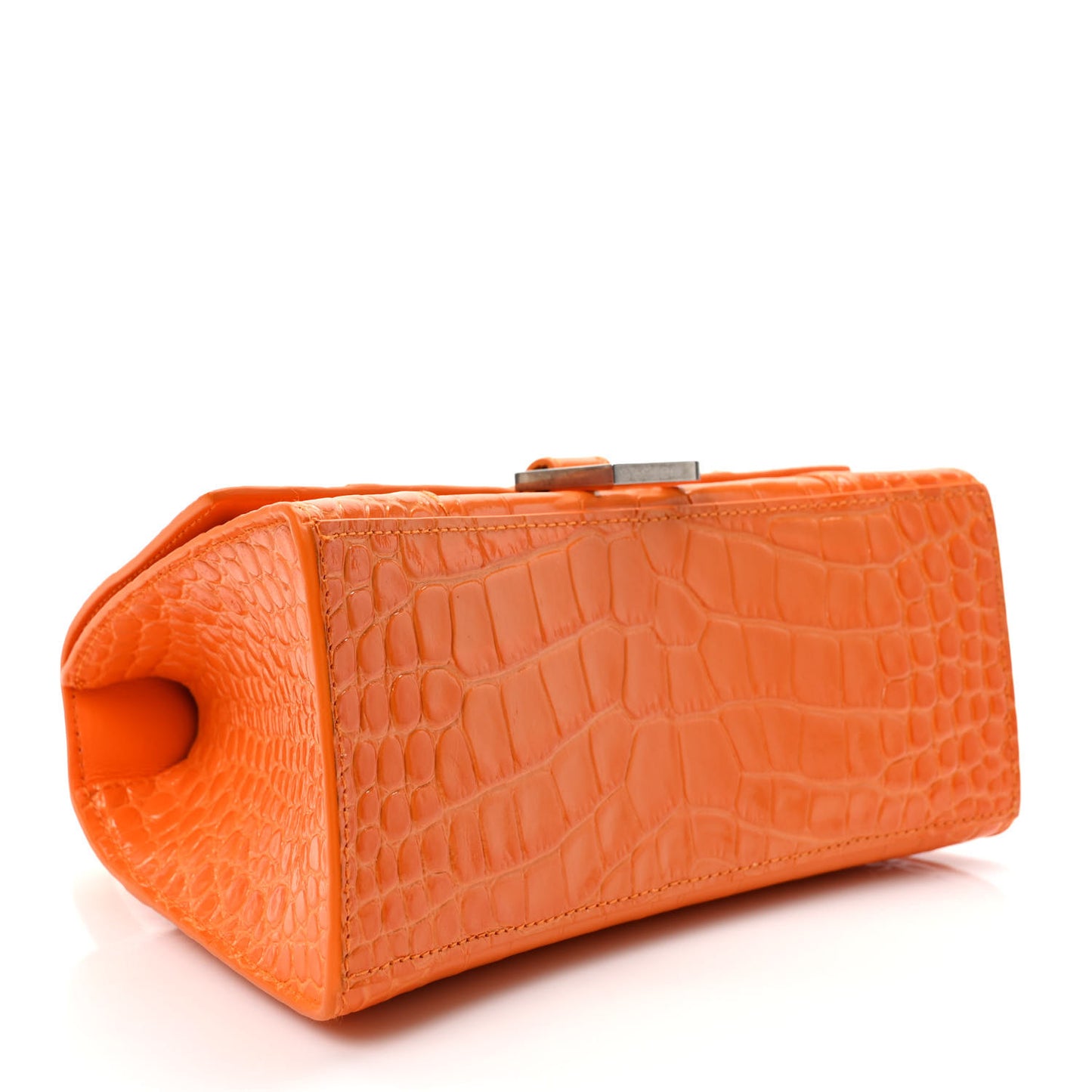 Shiny Calfskin Crocodile Embossed Small Hourglass Top Handle Bag Pop Orange