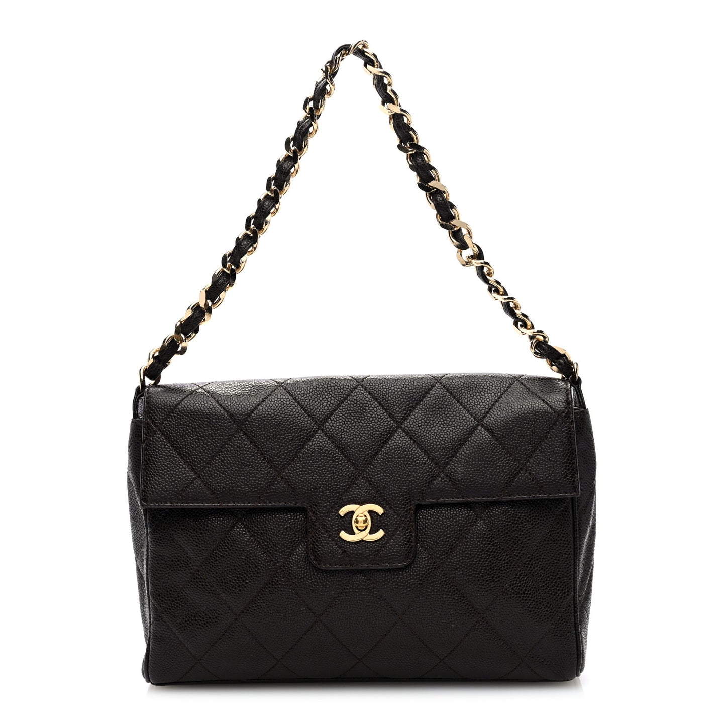 Caviar Quilted Medium Single Flap Brown