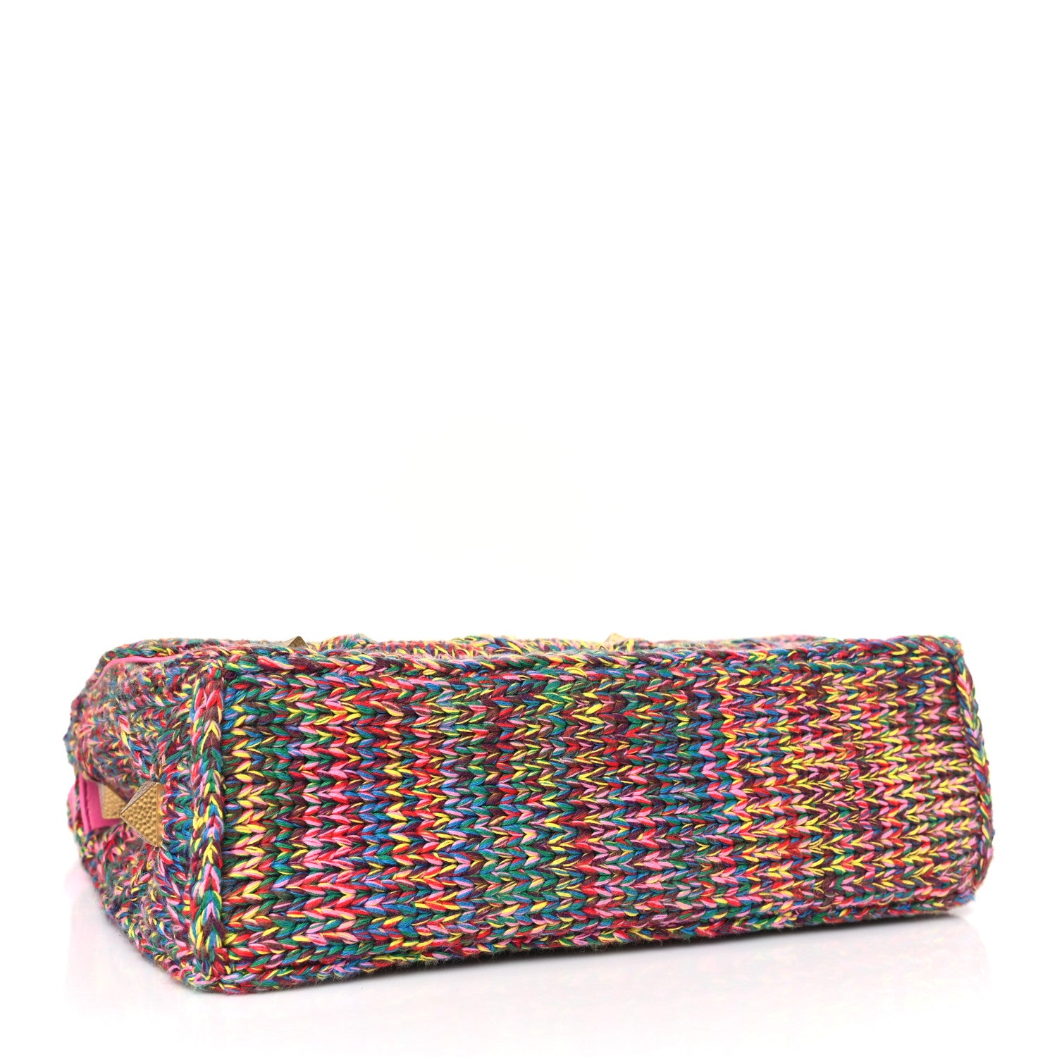 Valentino Garavani Wool Woven Large Roman Stud Shoulder Bag Multicolor Feminine Pink 5 of 8