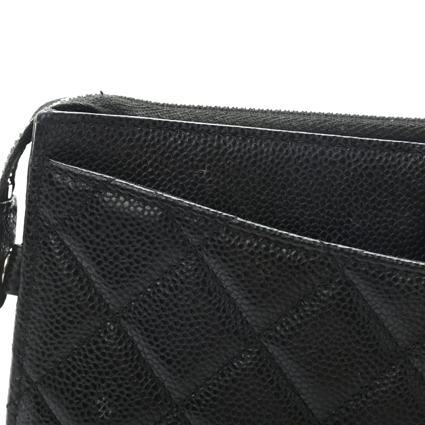 Caviar Quilted Classic Pouch With Handle Black