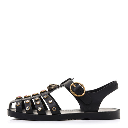 Gucci Rubber Crystal Womens Buckle Strap Sandals 35 Black 1 of 11