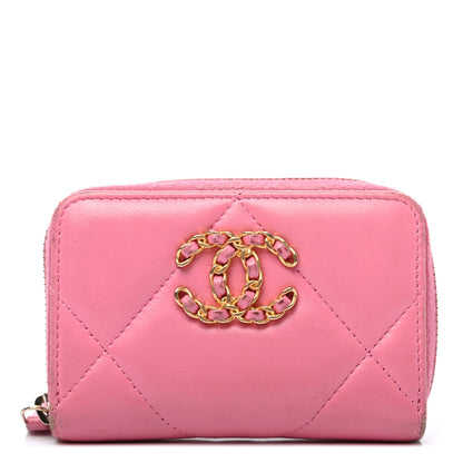 Chanel Lambskin Quilted Chanel 19 Zip Around Coin Purse Wallet Pink 1 of 25
