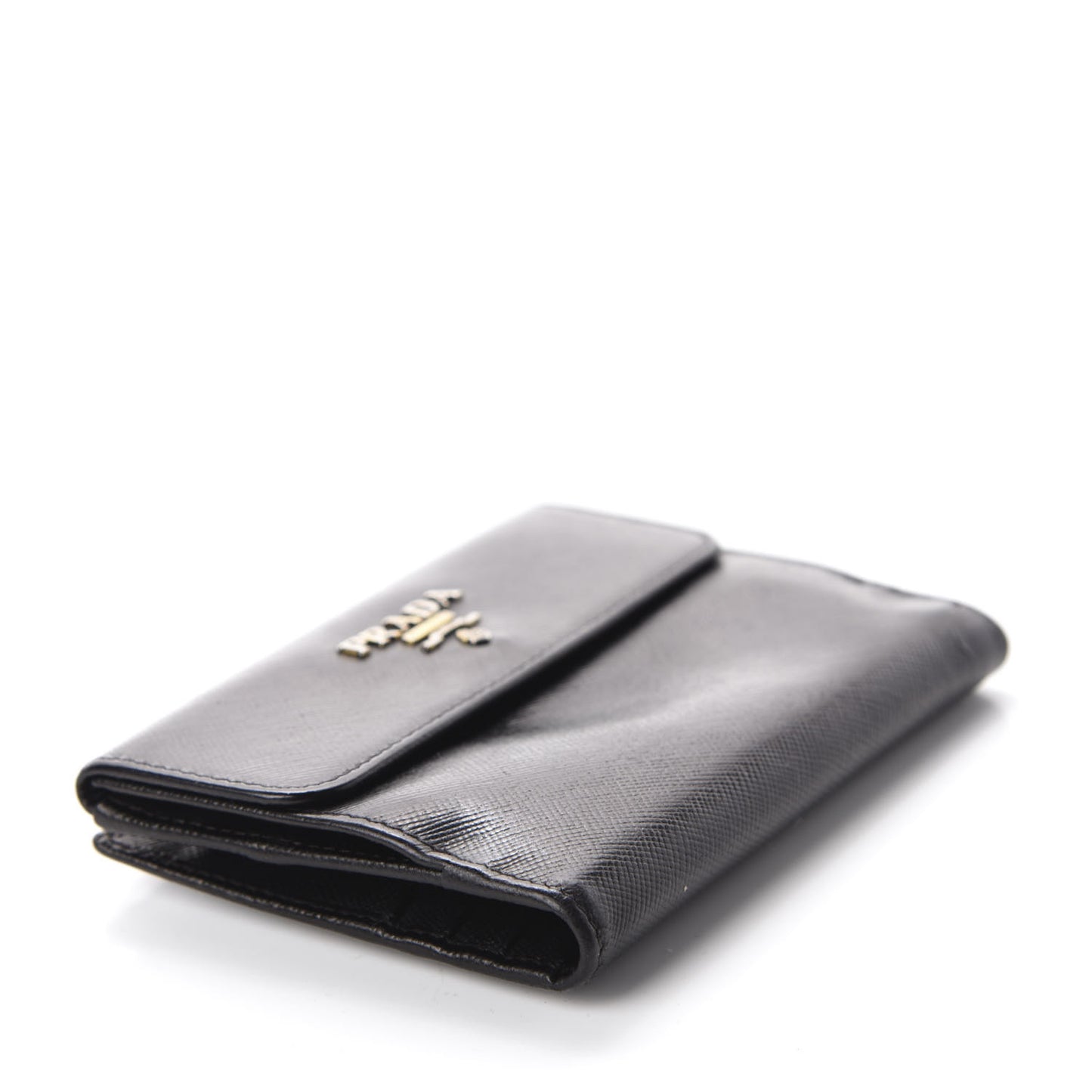 Saffiano Metal French Flap Compact Wallet Black