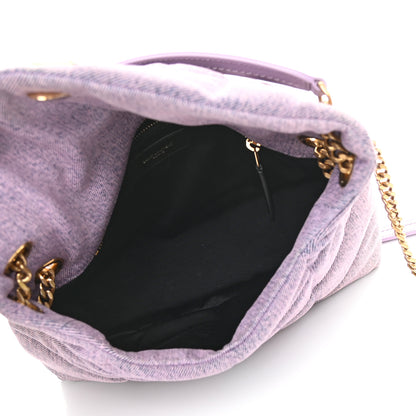 Saint Laurent Denim Quilted Small Loulou Puffer Monogram Chain Satchel Bleached Lilac 5 of 10