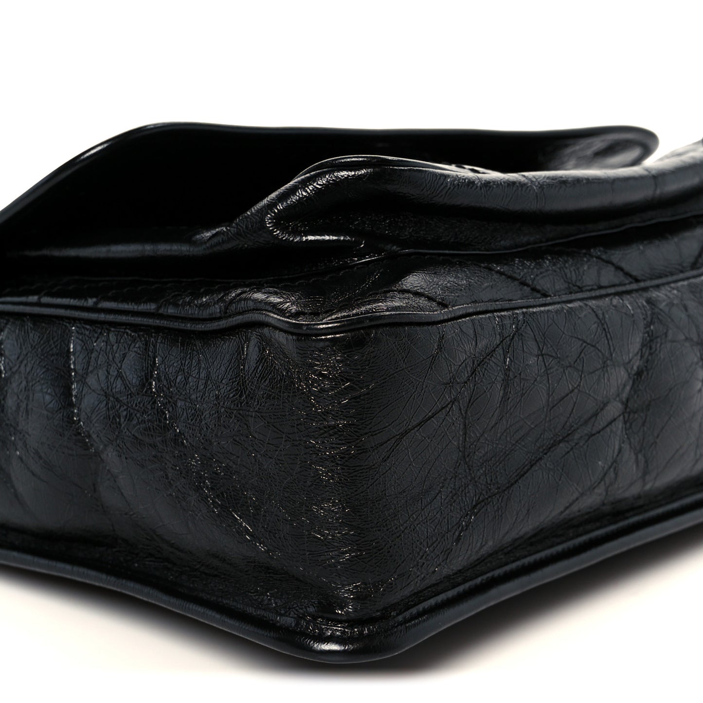 Crinkled Calfskin Matelasse Monogram Large Niki Chain Satchel Black