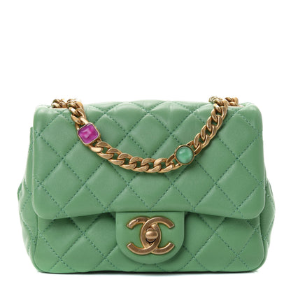 Chanel Lambskin Resin Quilted Mini Pearl Samba Square Flap Green 1 of 4
