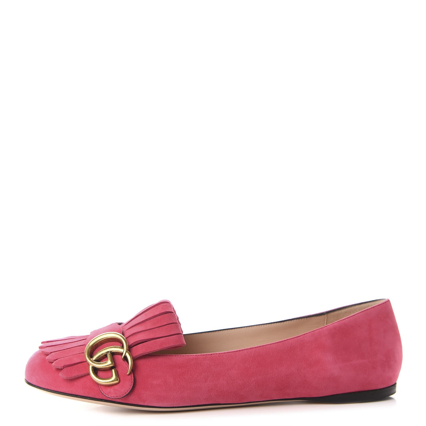 Kid Scamosciato GG Marmont Fringe Flats 39.5 Hot Pink
