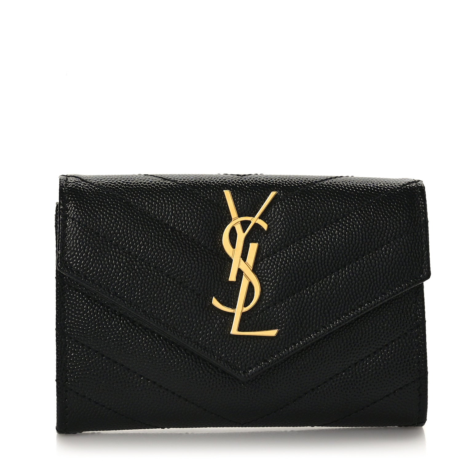 Saint Laurent Grain De Poudre Matelasse Chevron Small Monogram Envelope Wallet Black 1 of 6