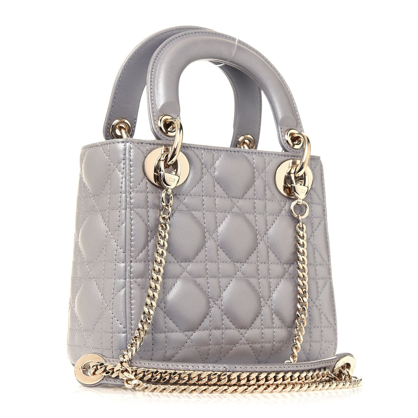 Metallic Lambskin Cannage Mini Lady Dior Grey