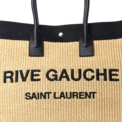 Saint Laurent Raffia Linen Calfskin Rive Gauche Tote Naturale Black 10 of 10