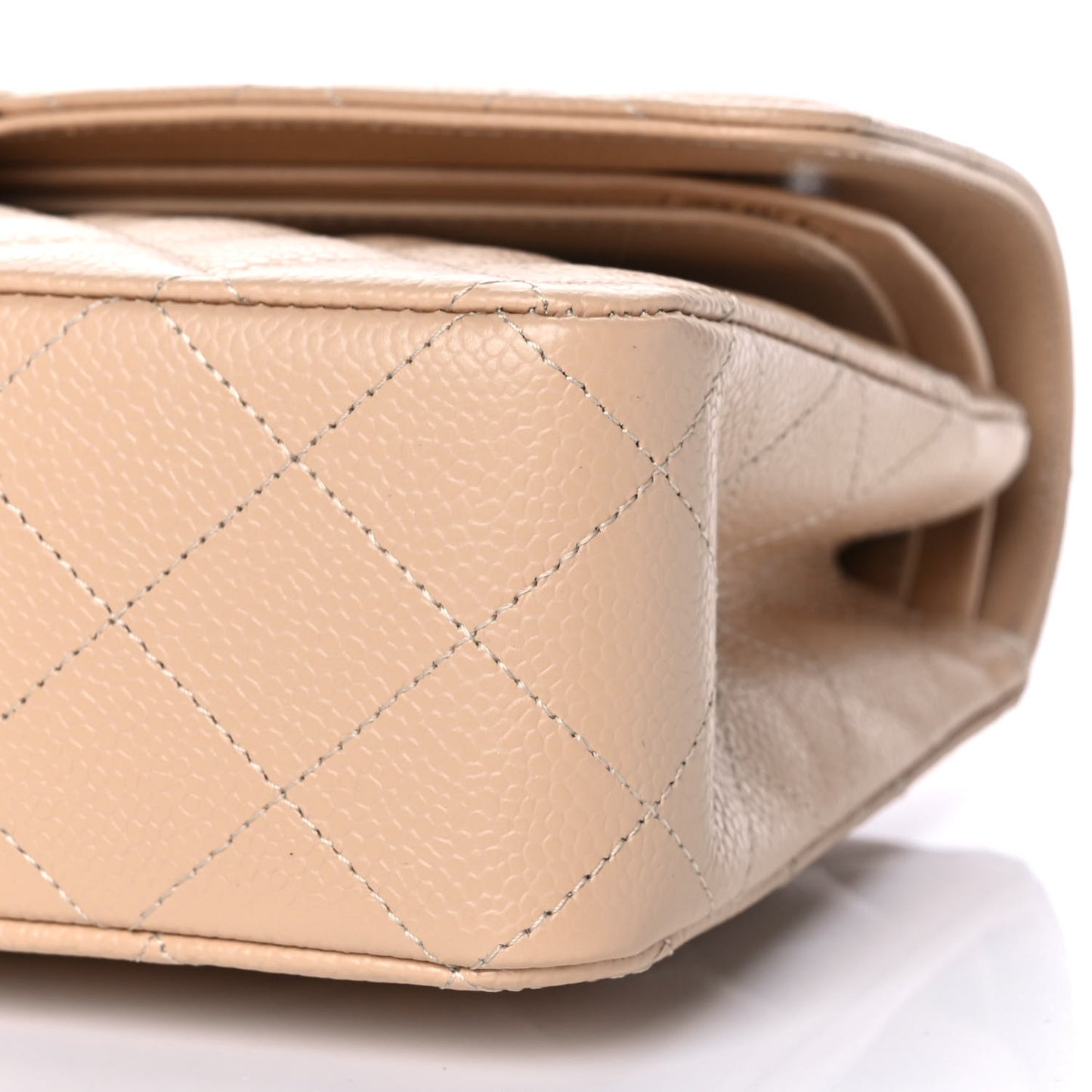 Caviar Quilted Medium Double Flap Beige