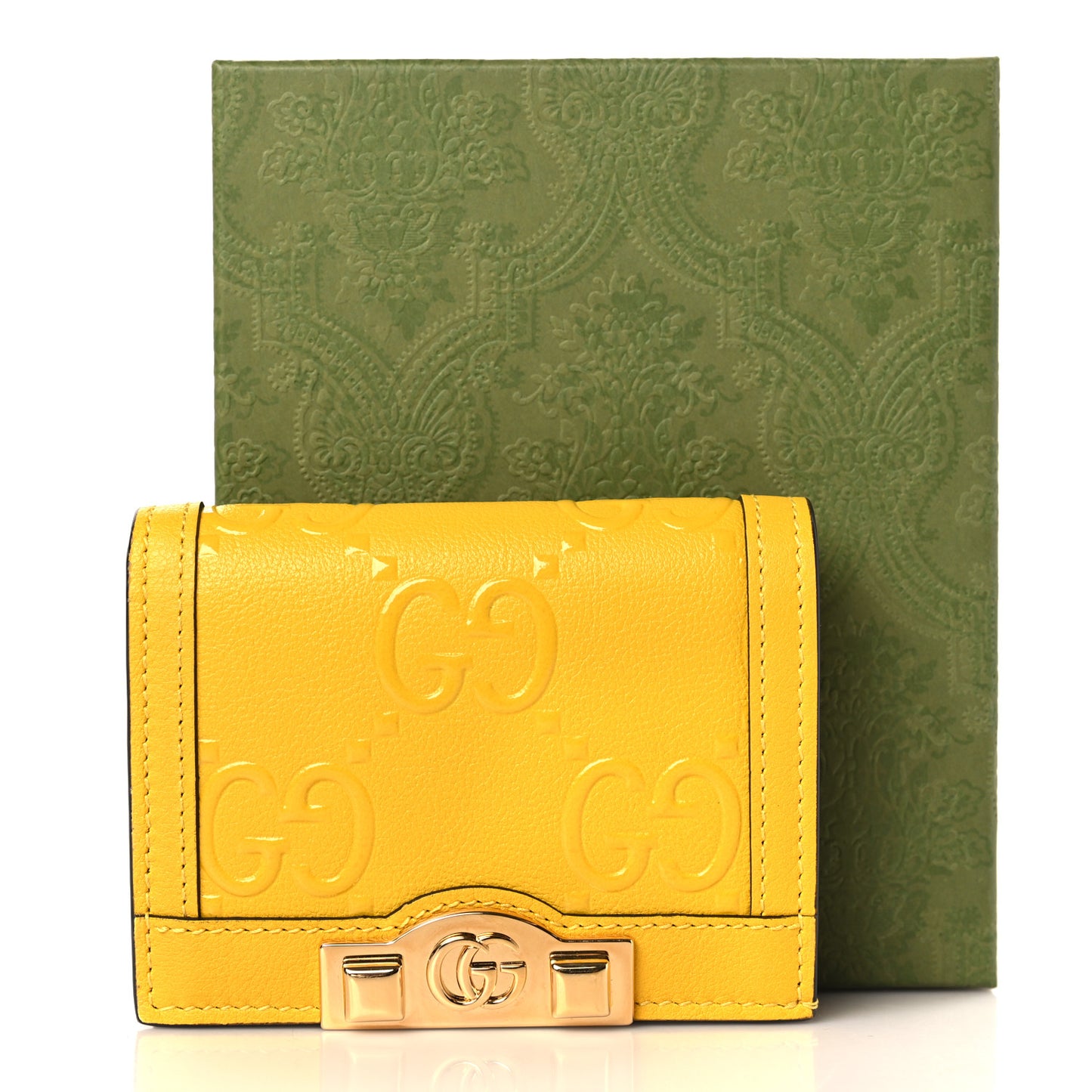 Wonka Grain Calfskin GG Monogram Embossed Card Case Wallet Stone Topaz
