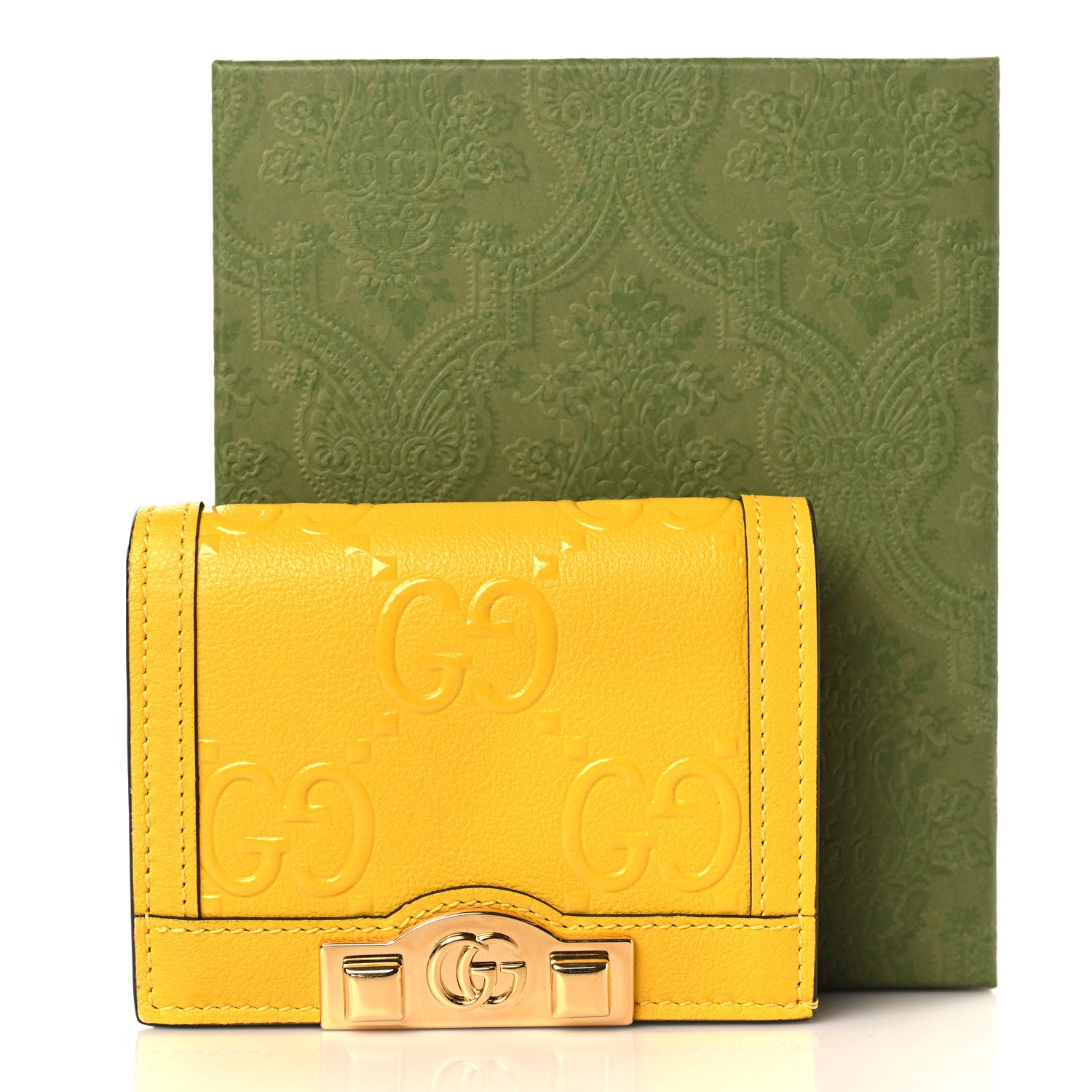 Gucci Wonka Grain Calfskin GG Monogram Embossed Card Case Wallet Stone Topaz 8 of 8