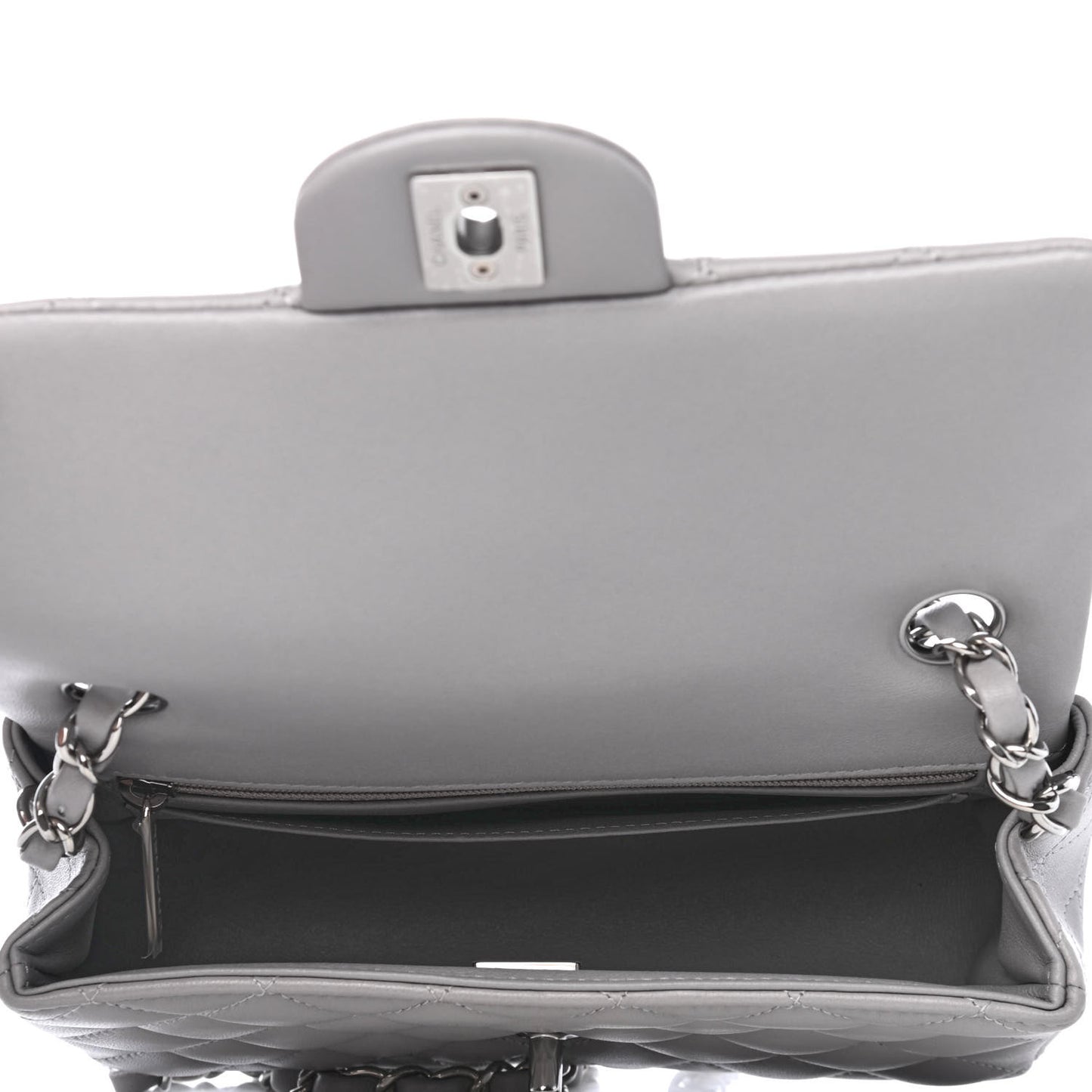 Lambskin Quilted Mini Rectangular Flap Grey