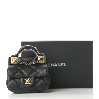 Chanel Calfskin Quilted Lady Handle Flap Card Holder With Chain Black 12 of 12