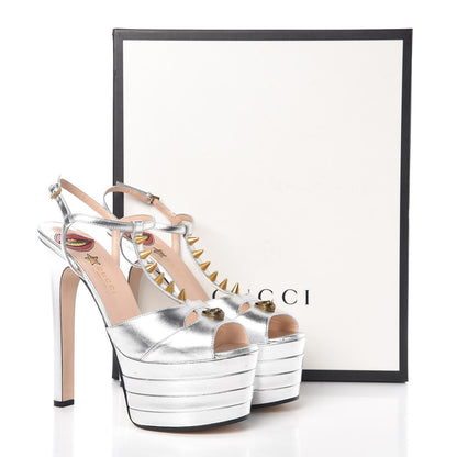 Gucci Nappa Silk Angel T-Strap Platform High Heel Sandals 40 Argento 10 of 10