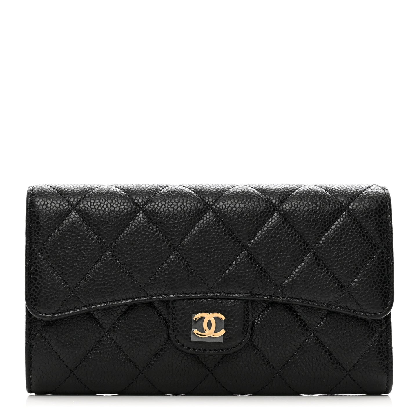 Caviar Quilted Large Flap Wallet Black