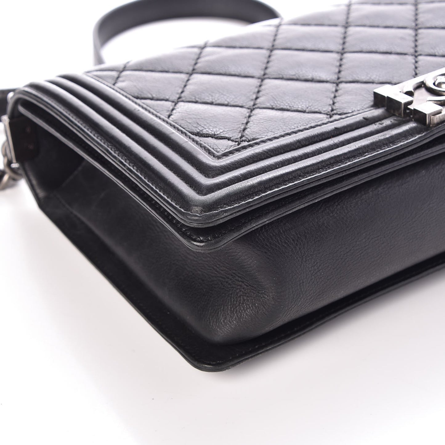 Calfskin Quilted Double Stitch New Medium Boy Flap Black