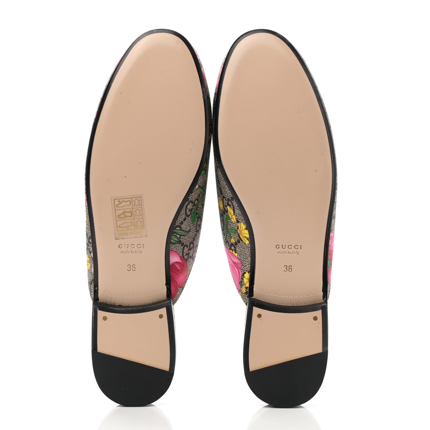 GG Supreme Monogram Flora Womens Princetown Slippers 36 Beige Ebony Multicolor Rosso