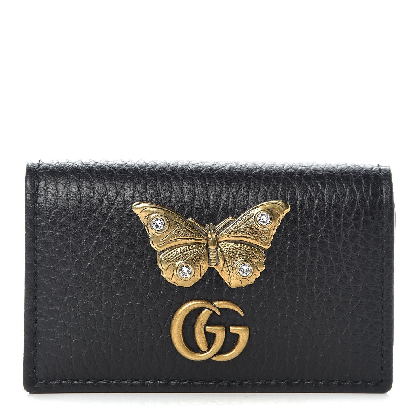Pebbled Calfskin Butterfly 6 Key Holder Case Black