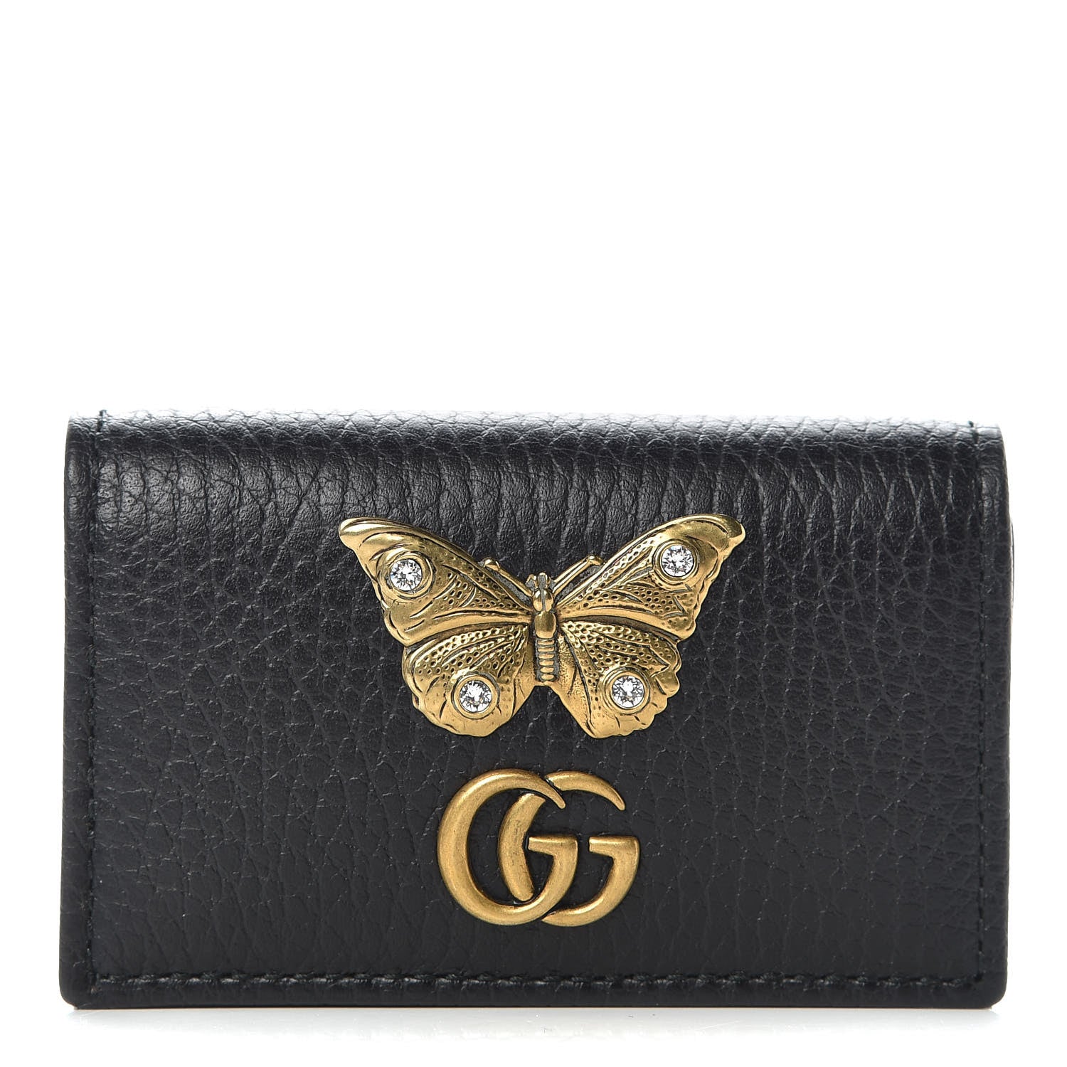 Gucci Pebbled Calfskin Butterfly 6 Key Holder Case Black 1 of 8