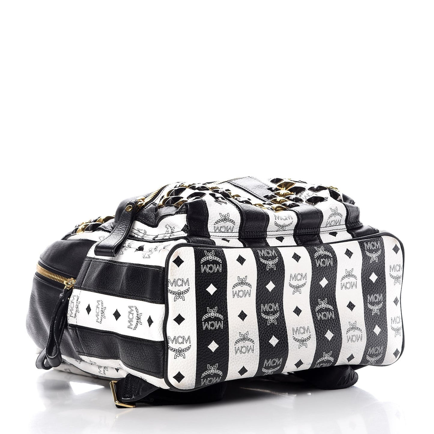 Striped Visetos Studded Medium Stark M Backpack Black White