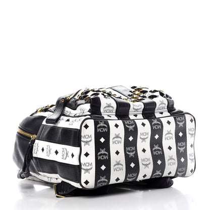 MCM Striped Visetos Studded Medium Stark M Backpack Black White 4 of 13