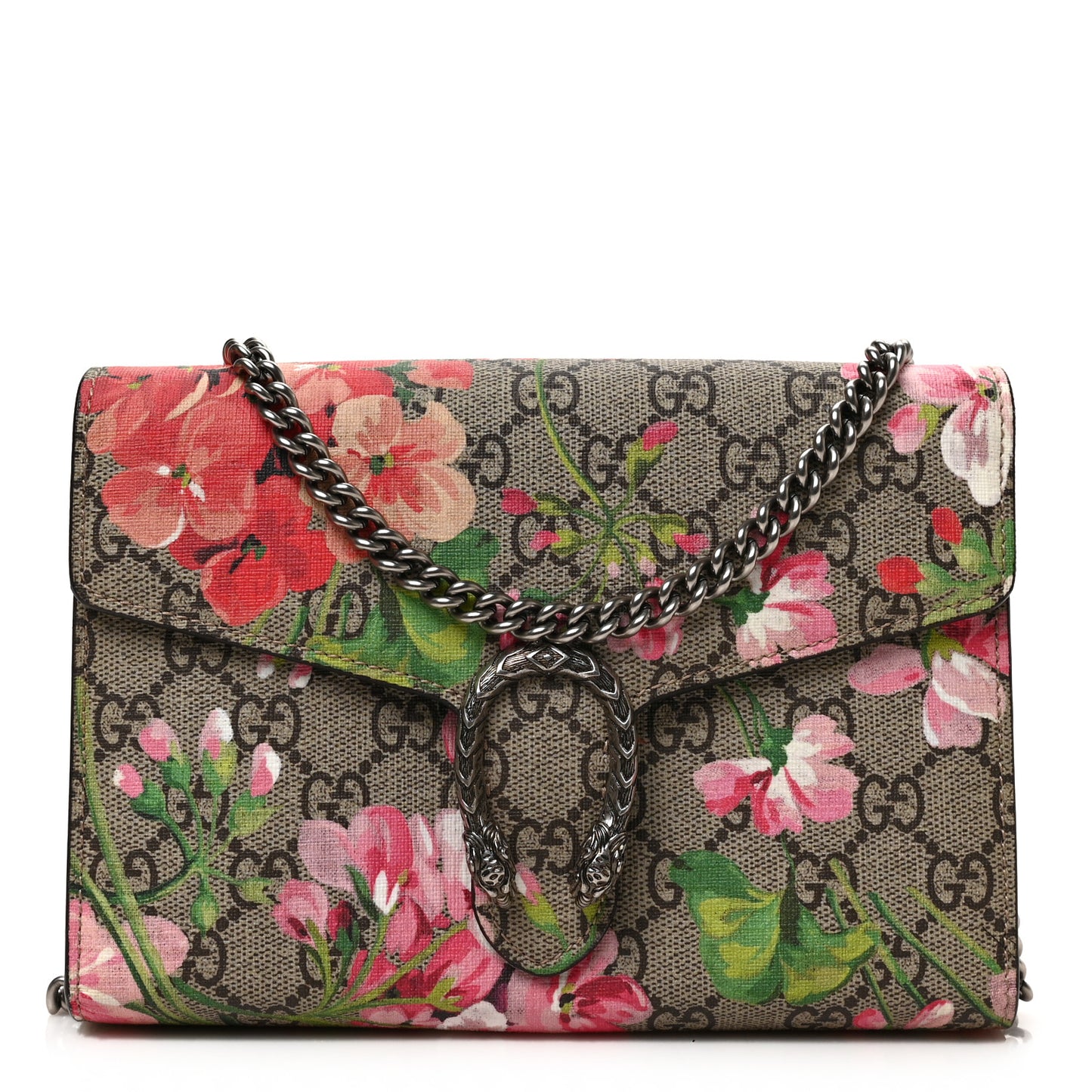 GG Supreme Monogram Blooms Mini Dionysus Chain Wallet Beige Multicolor Dry Rose
