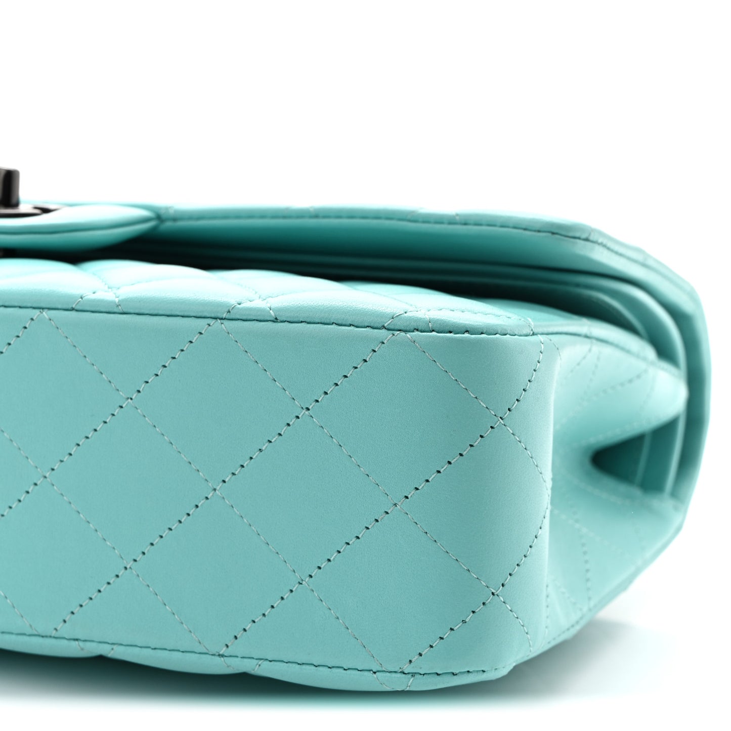 Lambskin Quilted Medium Double Flap Light Blue