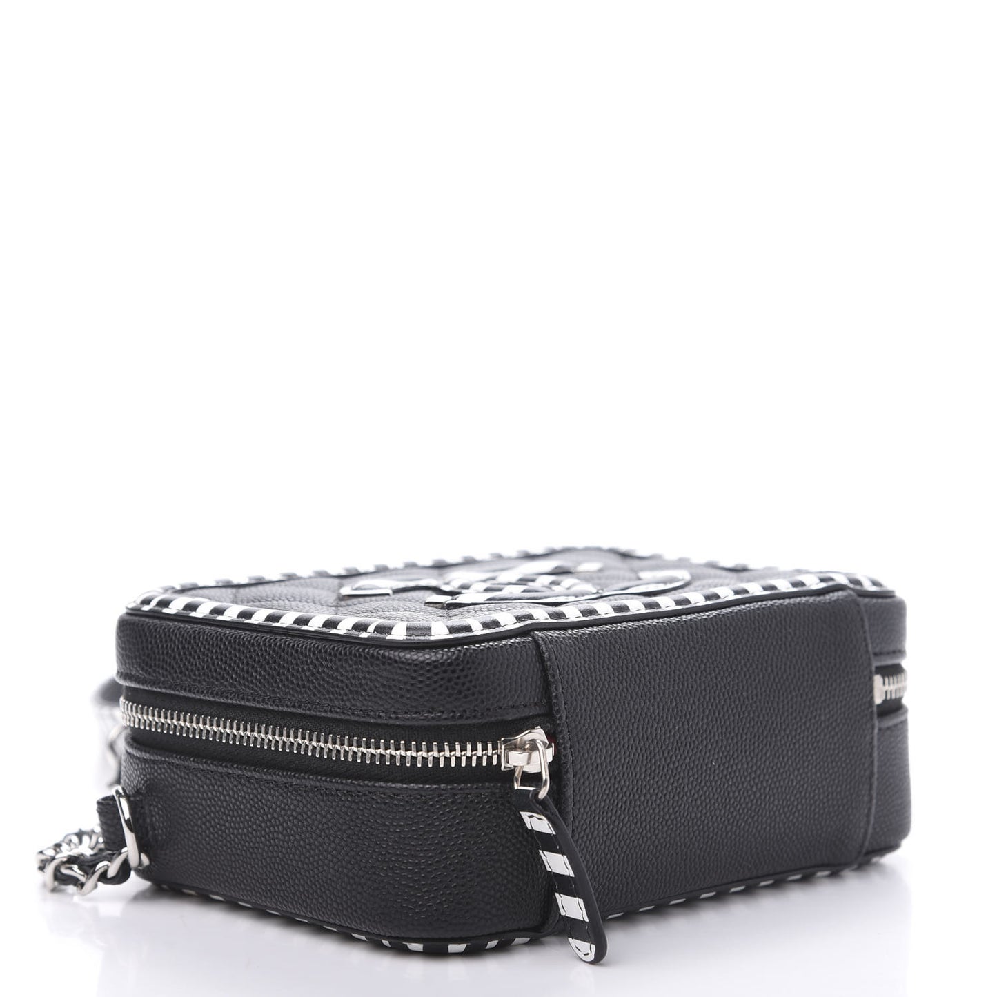 Caviar Quilted Striped Filigree Vanity Clutch With Chain Black White