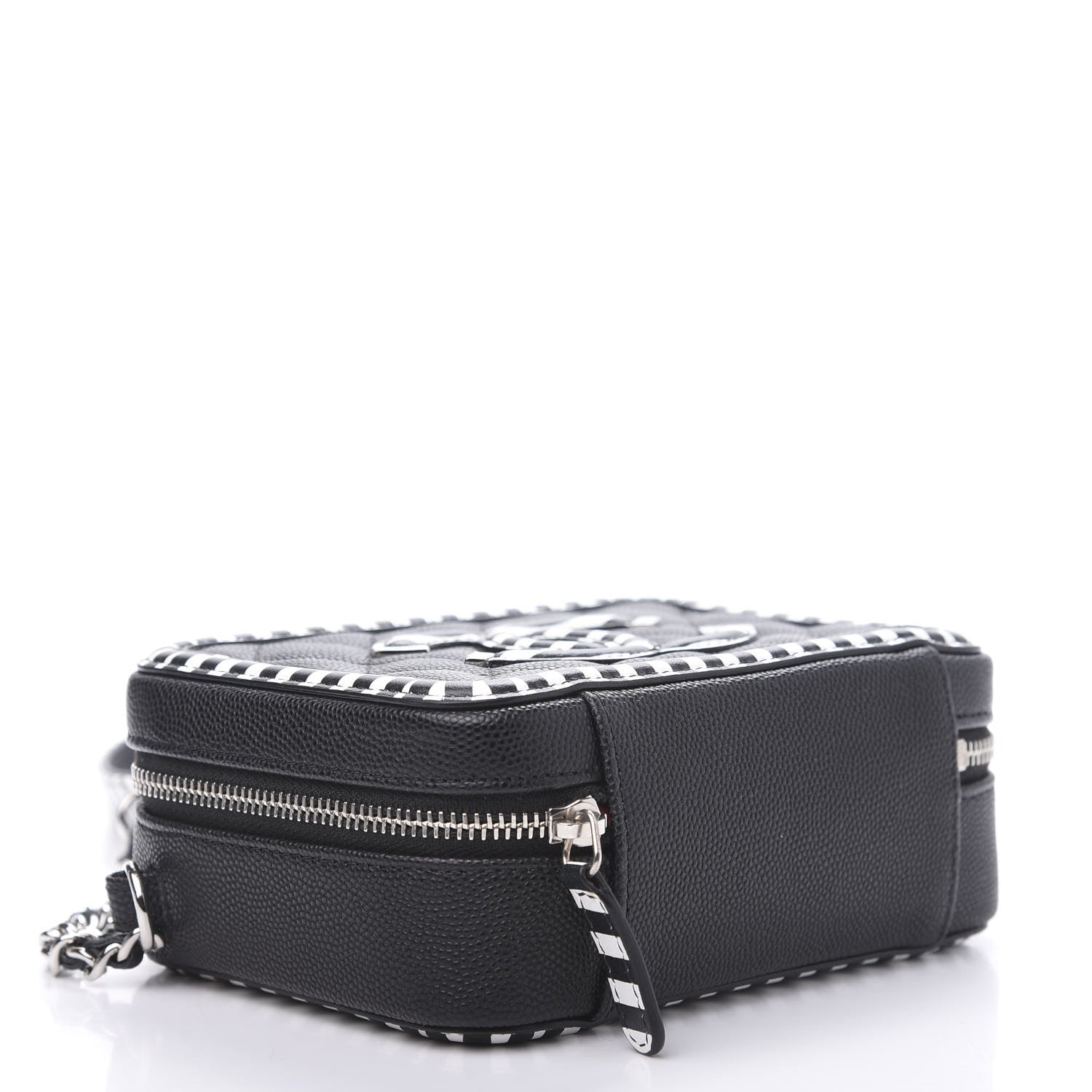 Chanel Caviar Quilted Striped Filigree Vanity Clutch With Chain Black White 4 of 10