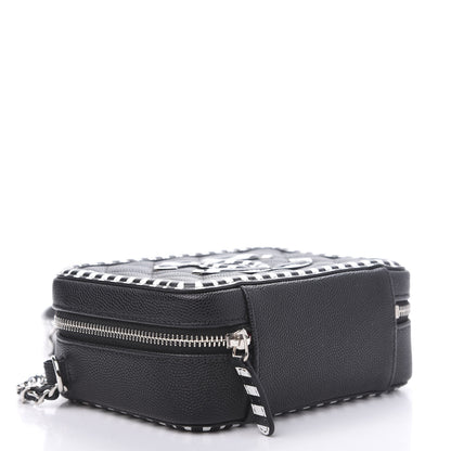 Chanel Caviar Quilted Striped Filigree Vanity Clutch With Chain Black White 4 of 10