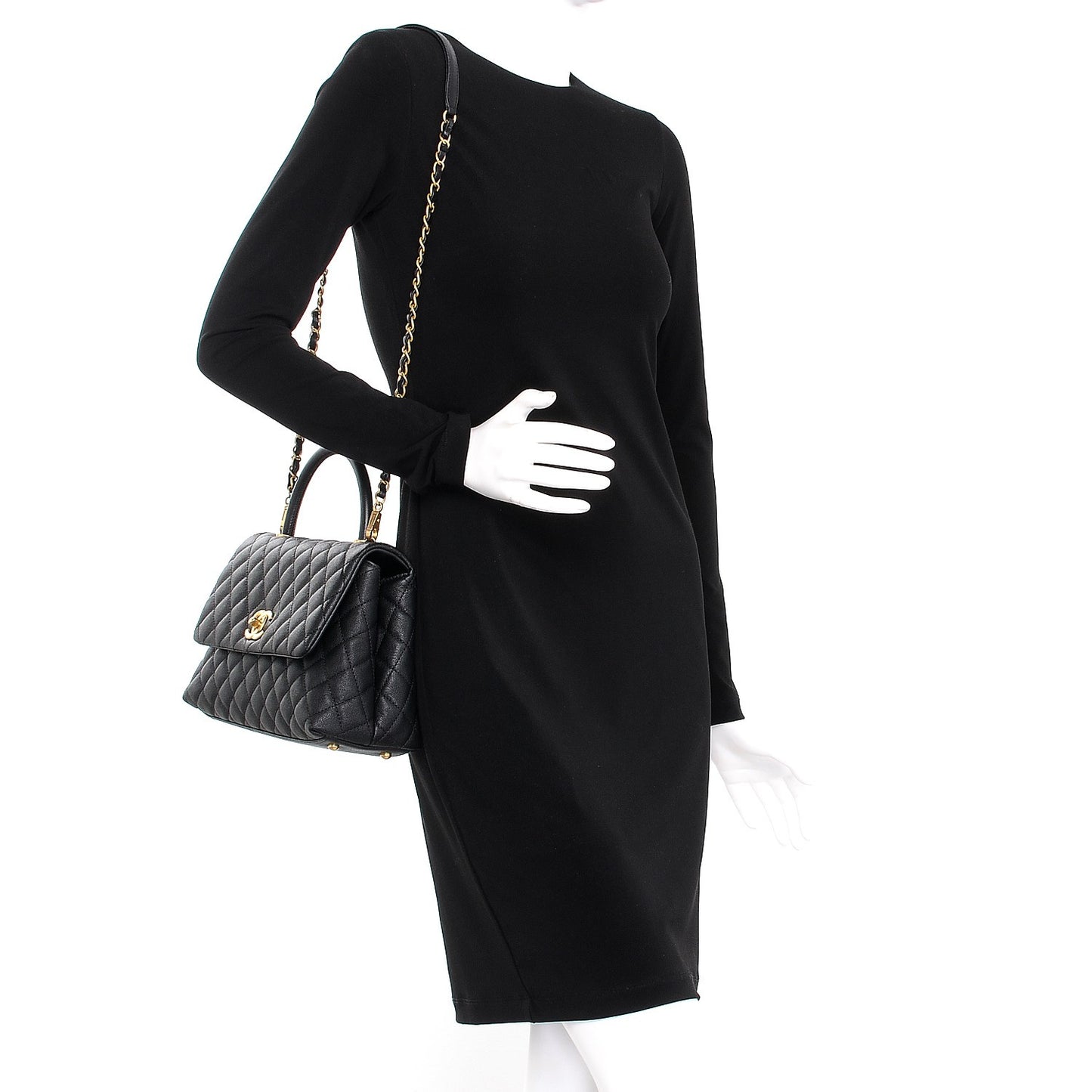 Caviar Quilted Small Coco Handle Flap Black