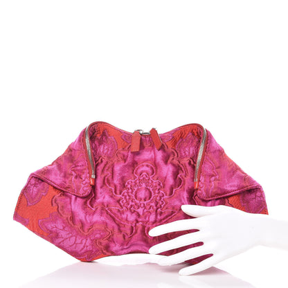 Alexander McQueen Silk Brocade De Manta Clutch Fuchsia Red 2 of 7