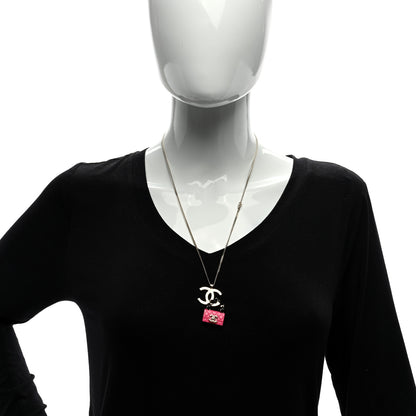 Chanel Metal Lambskin Resin CC Flap Bag Necklace Gold Black Pink 4 of 4