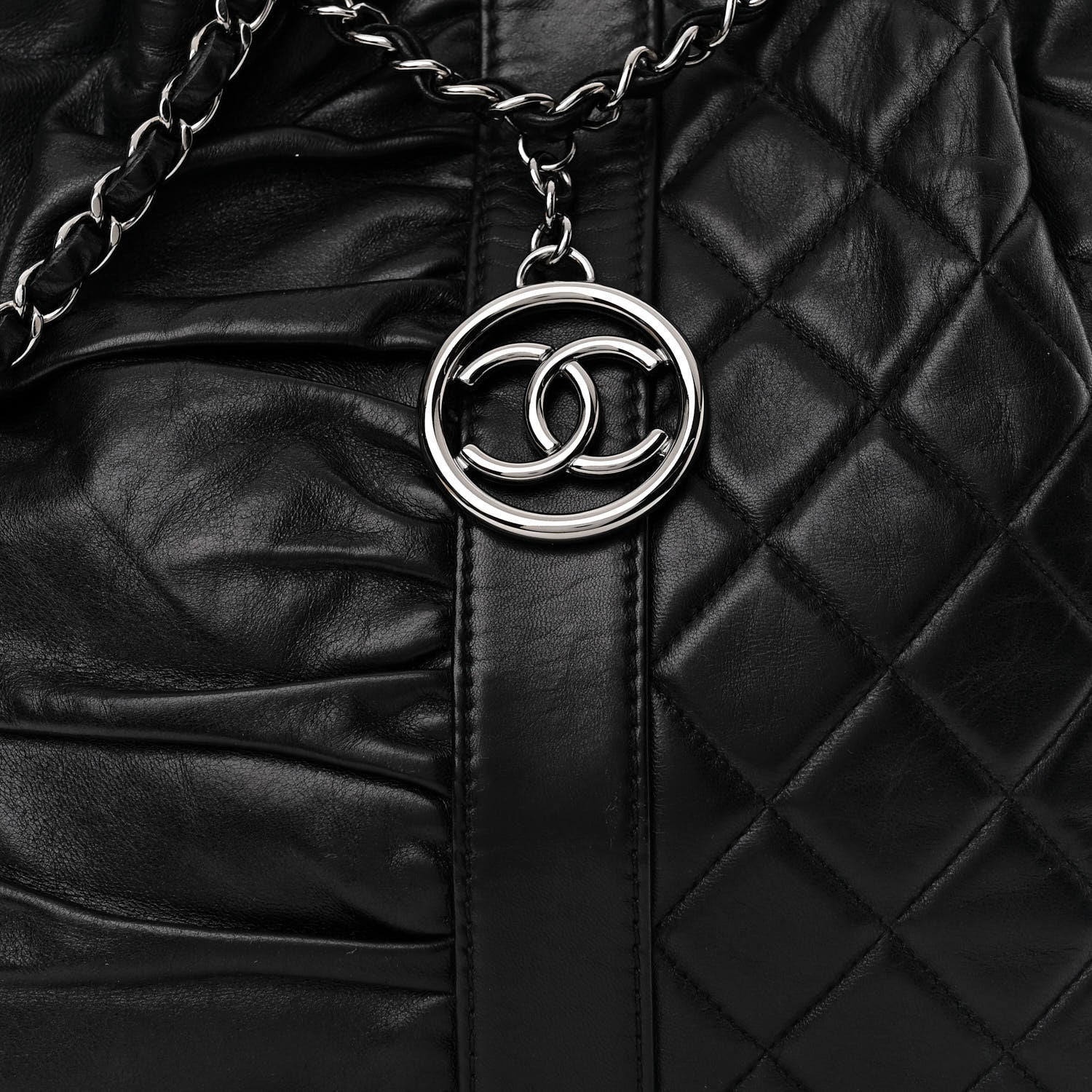Chanel Lambskin Quilted Pile Ou Face Drawstring Bag Black 10 of 11