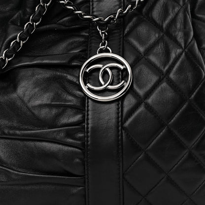 Chanel Lambskin Quilted Pile Ou Face Drawstring Bag Black 10 of 11