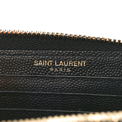 Saint Laurent Grain De Poudre Matelasse Chevron Monogram Small Zip Around Wallet Black 6 of 8